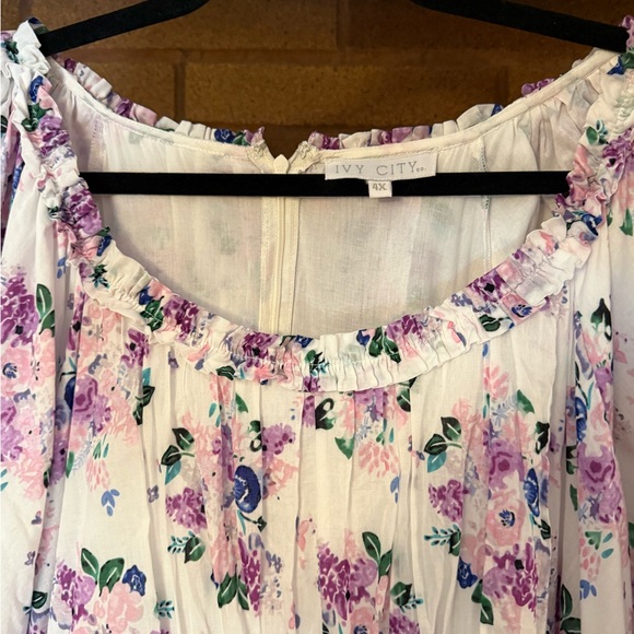 Ivy City Co Purple and White Floral Long Sleeve Dress - Picture 3 of 6